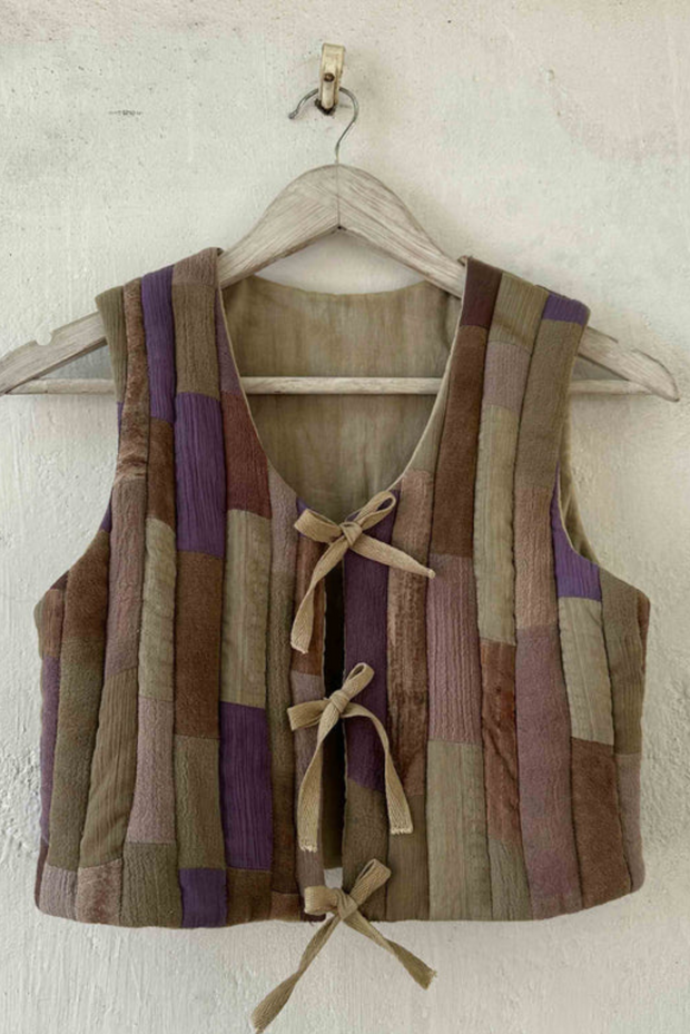 jacket, vest, leftover, sustainable brand, organic, warmth, quilted, multi, hand-dyed