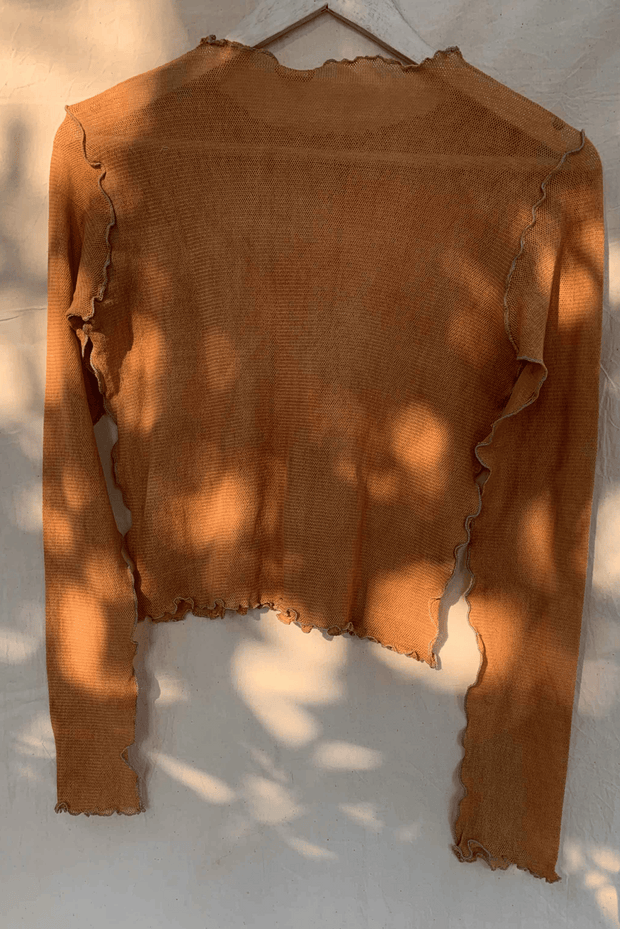 orange crop top hues natural dyed cotton knitted stretchable slightly sheer timeless top sustainable brand natural colour breathable