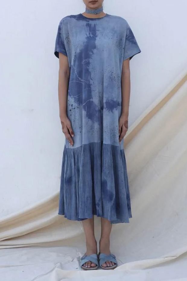 indigo midi organic cotton hand-dyed dress summer