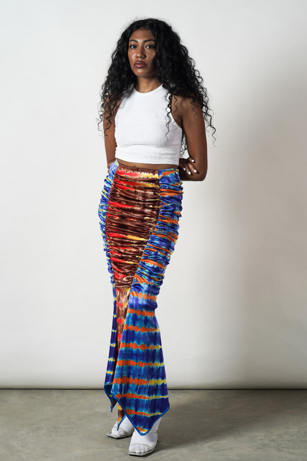 handmade unique satin lycra tie-dye long-skirt sustainable brand 