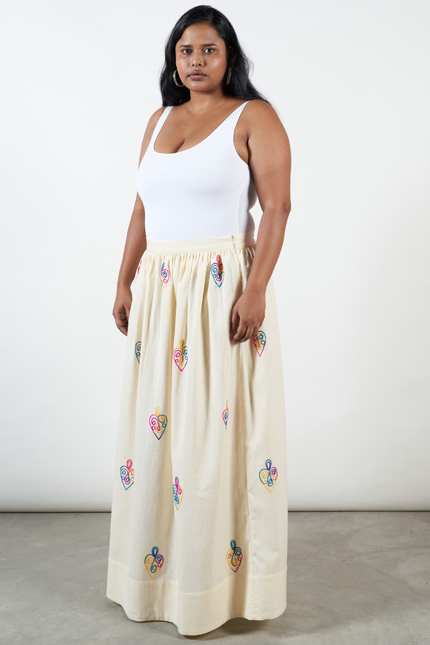 cotton base, delicate embroidery, nostalgic design, gathered skirt, stylish, comfortable, sustainable brand