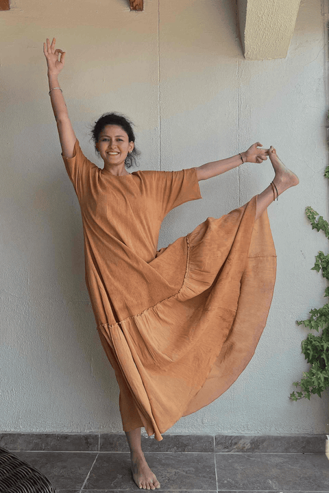  100% plant dyed dress no chemicals organic cotton oversized turmeric extracts sustainable fashion comfortable fit