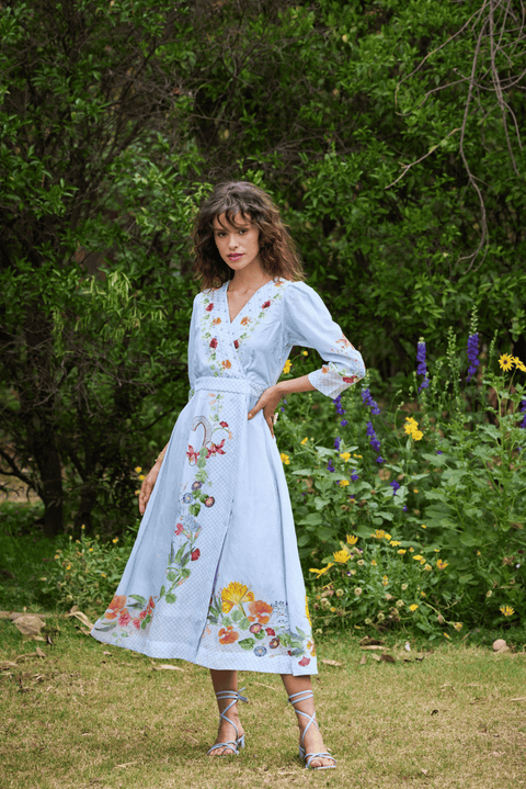 Parisian Wrap Dress - Sky Blue