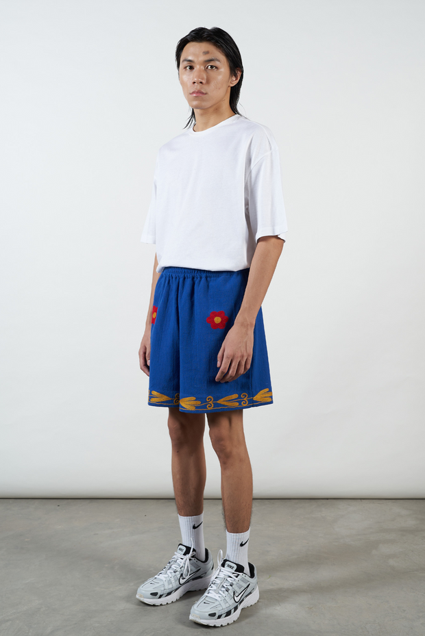 Khadi shorts, hand-dyed, sustainable brand, detailed craftsmanship, unique design