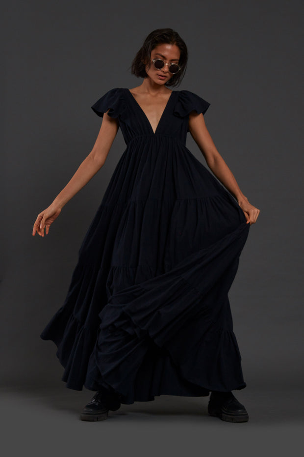 Navy Raasta V-Neck Gown - M (UK 10)