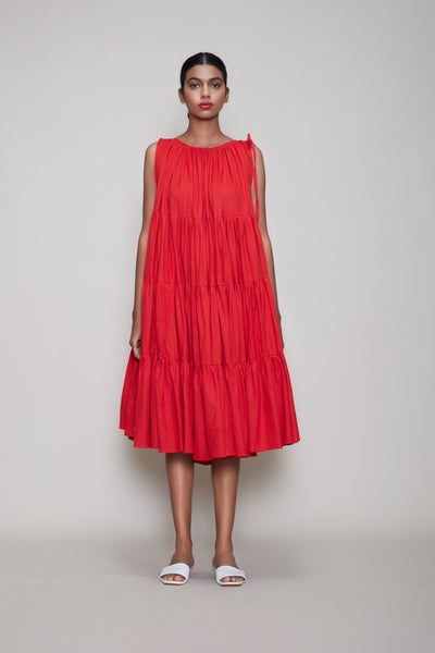 Kaya Tiered Dress Red - M (UK 10)
