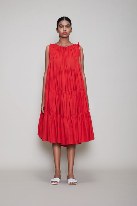 Kaya Tiered Dress Red - M (UK 10)