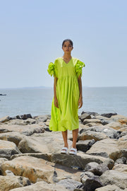 Cora Ruffle Sleeve Neon Green Dress - Size 6XL (UK 24)