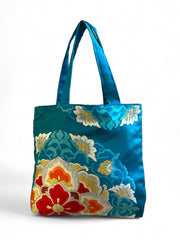 Upcycled Japanese Obi Bag by Fujiko at Omi Na-Na blue