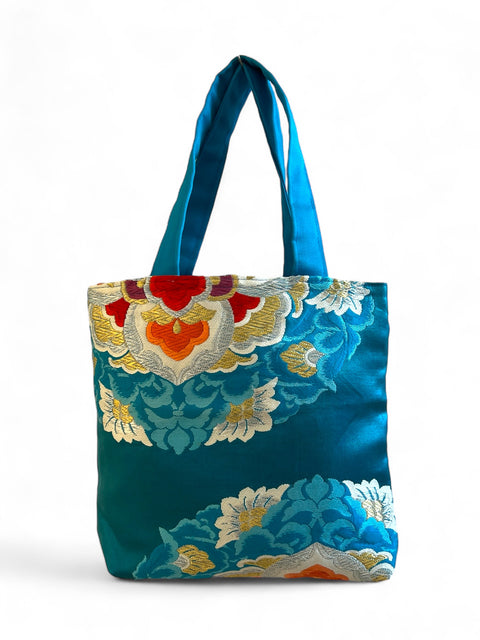 Upcycled Japanese Blue Obi Bag by Fujiko at Omi Na-Na back blue