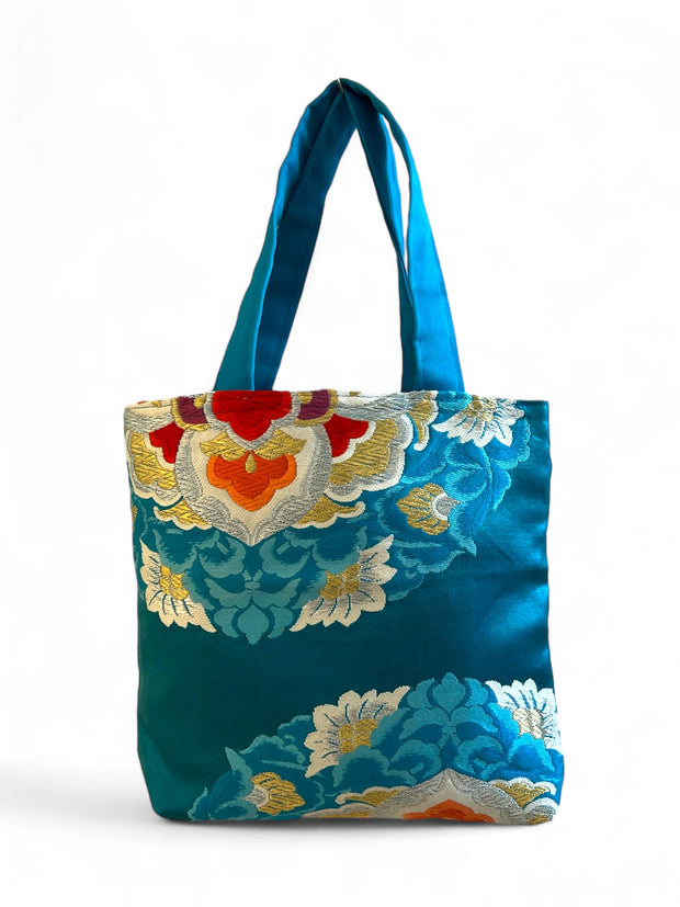 Upcycled Japanese Blue Obi Bag by Fujiko at Omi Na-Na back blue