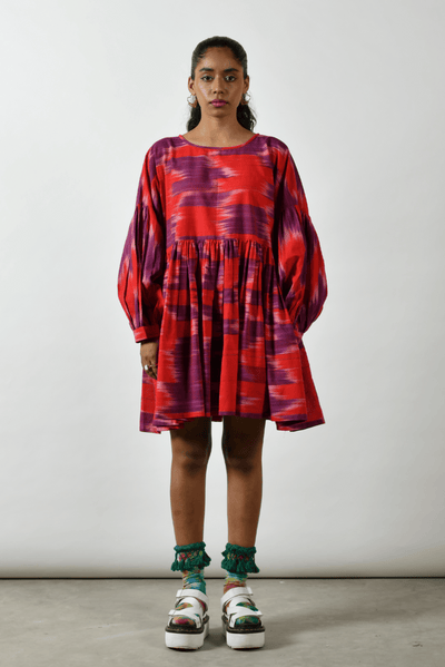 Ride Or Dye Gather Ikat Dress (Maroon)
