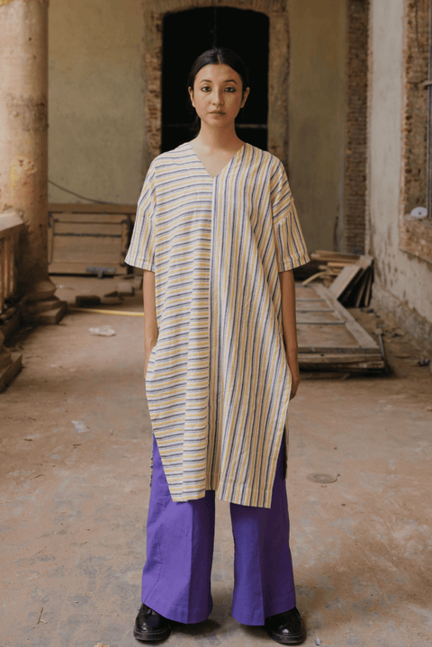 stripe dress beige cotton sustainable brand