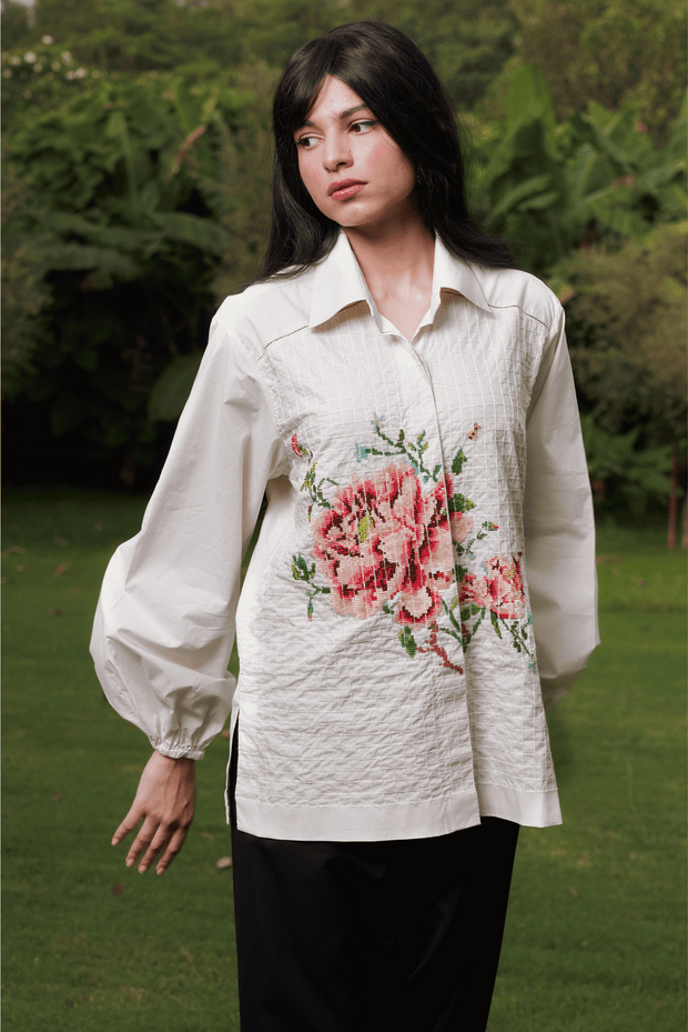 100% cotton hand beaded embroidery shirt comfortable durable