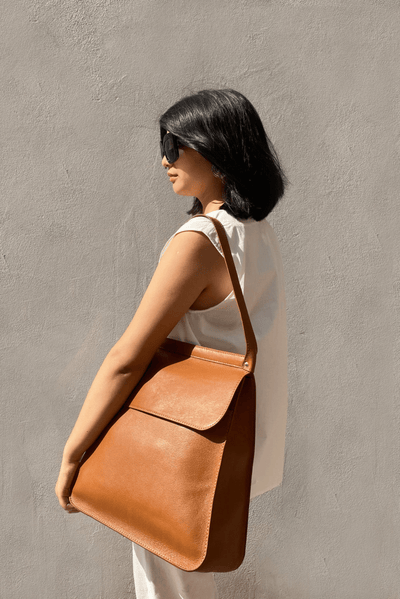 tan leather brown sustainable hand bag 