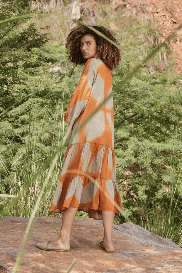 dress sustainable brand midi lined orange