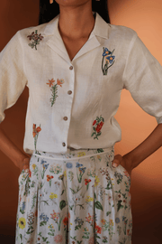 white embroidery floral shirt top sustainable brand cotton hemp