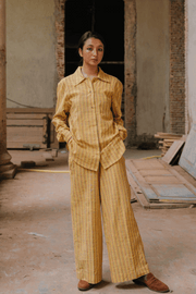 yellow stripes trousers comfortable cotton sustainable brand