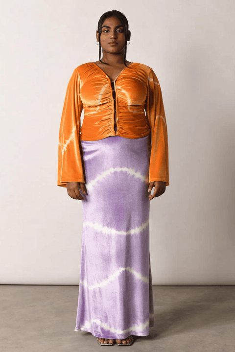 orange handmade tie dye top velvet front open