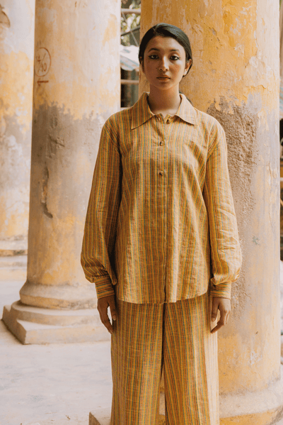 shirt 100% cotton  Front opening Yellow handwoven sustainable brand
