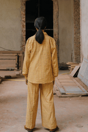 yellow stripes trousers comfortable cotton sustainable brand