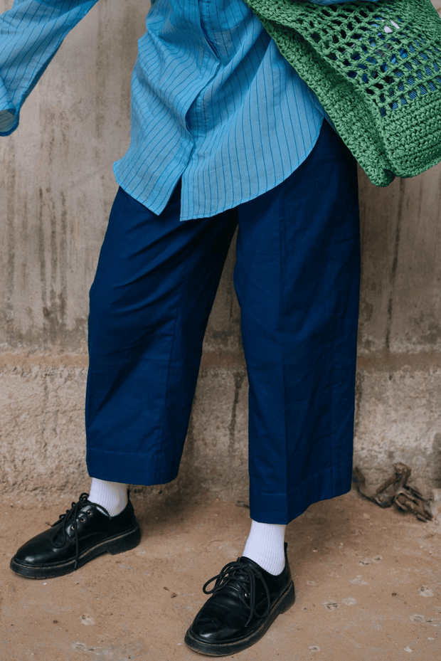 Indigo stripes trousers comfortable cotton sustainable brand