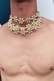 white yellow flower choker necklace beads easy-wearwhite yellow flower choker necklace beads easy-wear