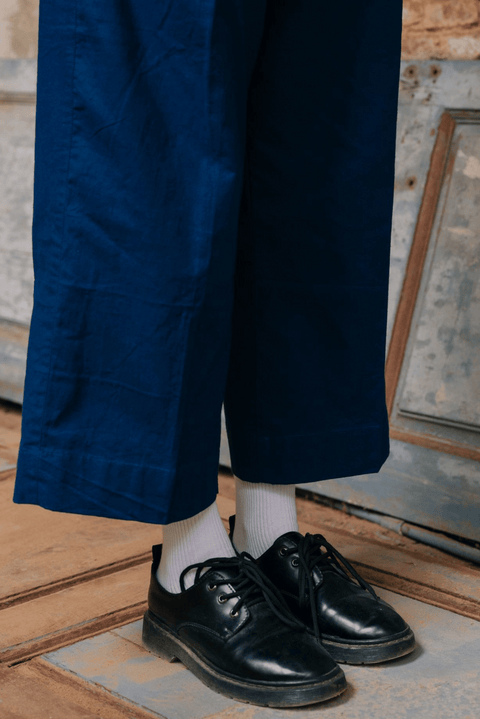 Indigo stripes trousers comfortable cotton sustainable brand