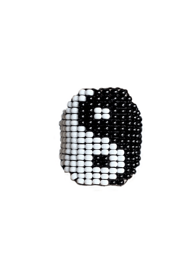 yin yang black white ring beads easy-wear