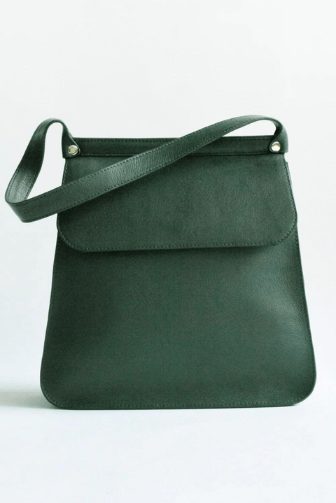 green leather sustainable hand bag