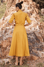 cotton midi dress yellow belt 