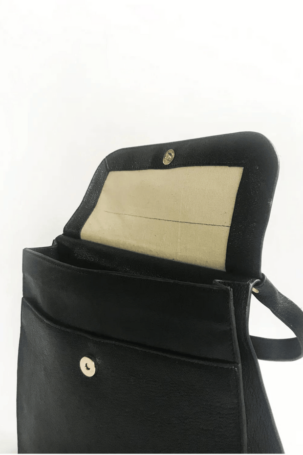 Black leather sustainable hand bag