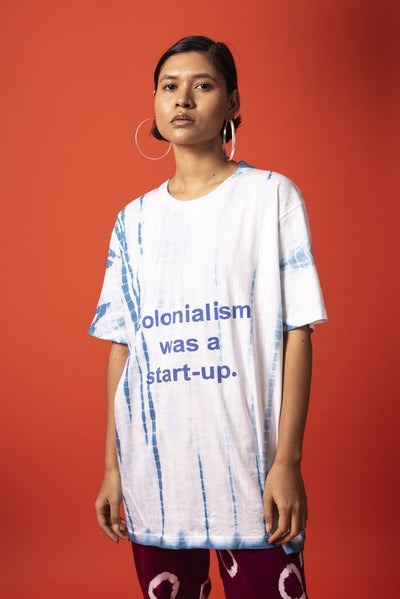 Front view of unisex colonisation was a start-up tee in 100% cotton