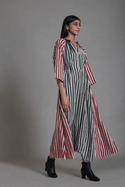 breathable comfortable travel wear hand-block printed striped jumpsuit side pockets