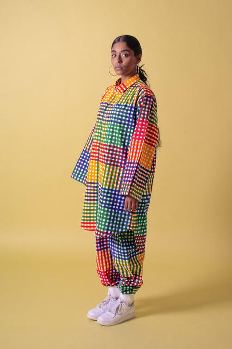set trousers long-shirt sustainable brand checks multicolour