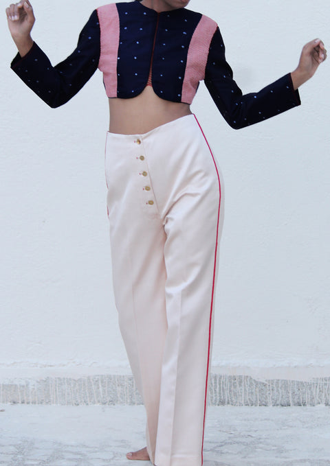 Reverse side of sophia reversible blouse top in mashru silk
