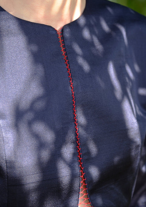 Hand stitching of sophia reversible blouse top in mashru silk