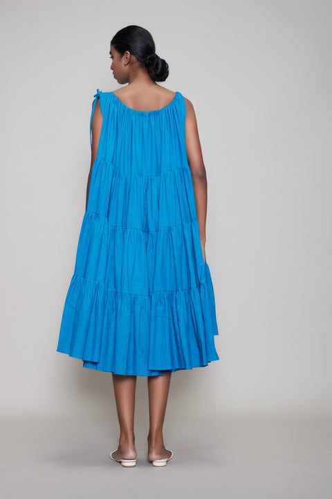 Kaya Tiered Dress in Blue - L (UK 12)