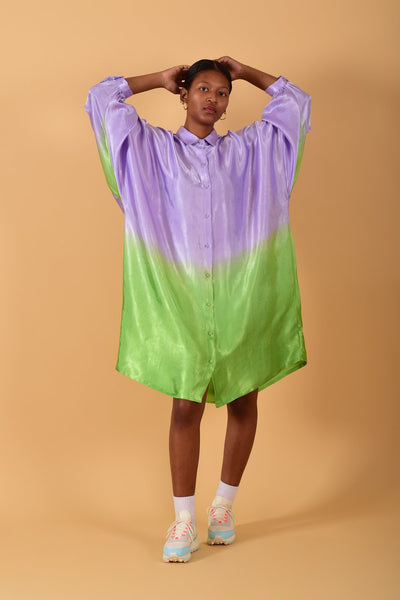 shirtdress ombre satin handmade sustainable brand dress omi na-na