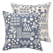 Front and back of Blue Festival Woven Cushion Cover made from 100% cotton