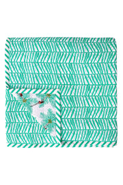 Back of hand screen and hand quilted printed Mint Coconut Palm Pickers Double Quilt in cotton