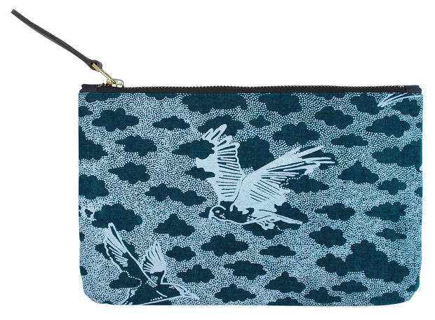 Blue Birds Clutch Pouch / make up bag / travel pouch made of cotton