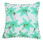 Front of Mint Coconut Palm Pickers Cushion Cover in cotton linen
