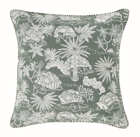 Front of Green Tortoise Woven Cushion Cover in 100% cotton