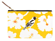 Hand screen printed Yellow Weaver Clutch Pouch / make up bag / travel pouch in 100% cotton